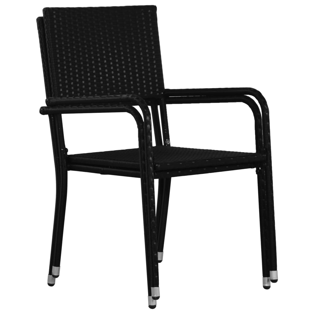 Garden Dining Chairs 4 pcs Stackable Black - Poly Rattan