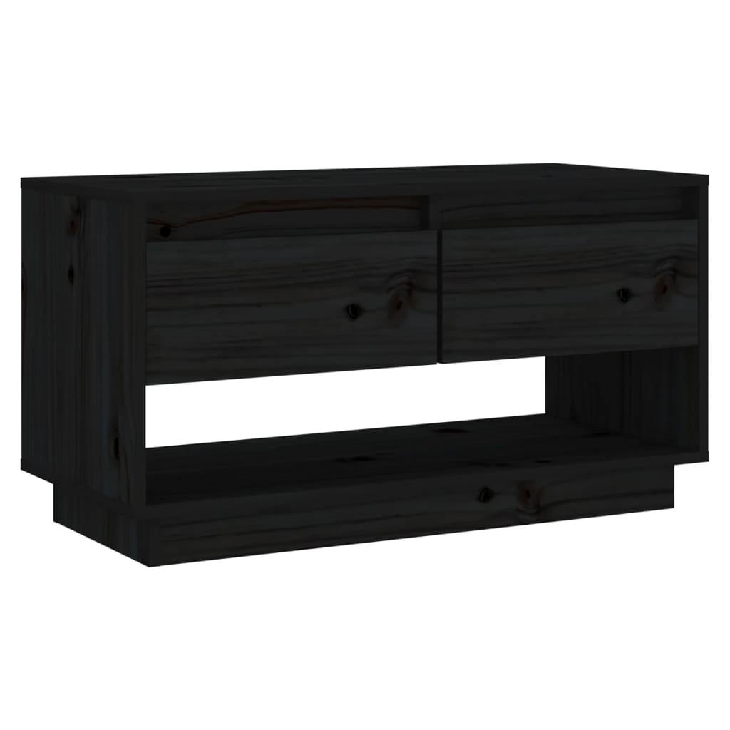 TV Cabinet Black Solid Wood Pine