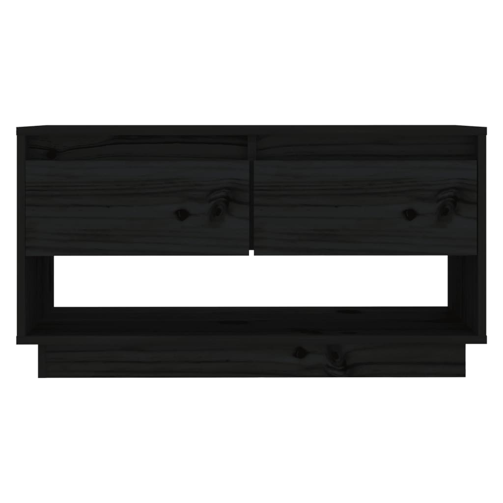 TV Cabinet Black Solid Wood Pine