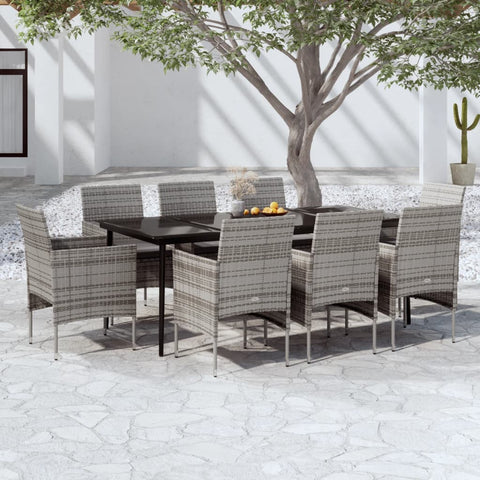 9 Piece Garden Dining Set with Cushions Grey and Black