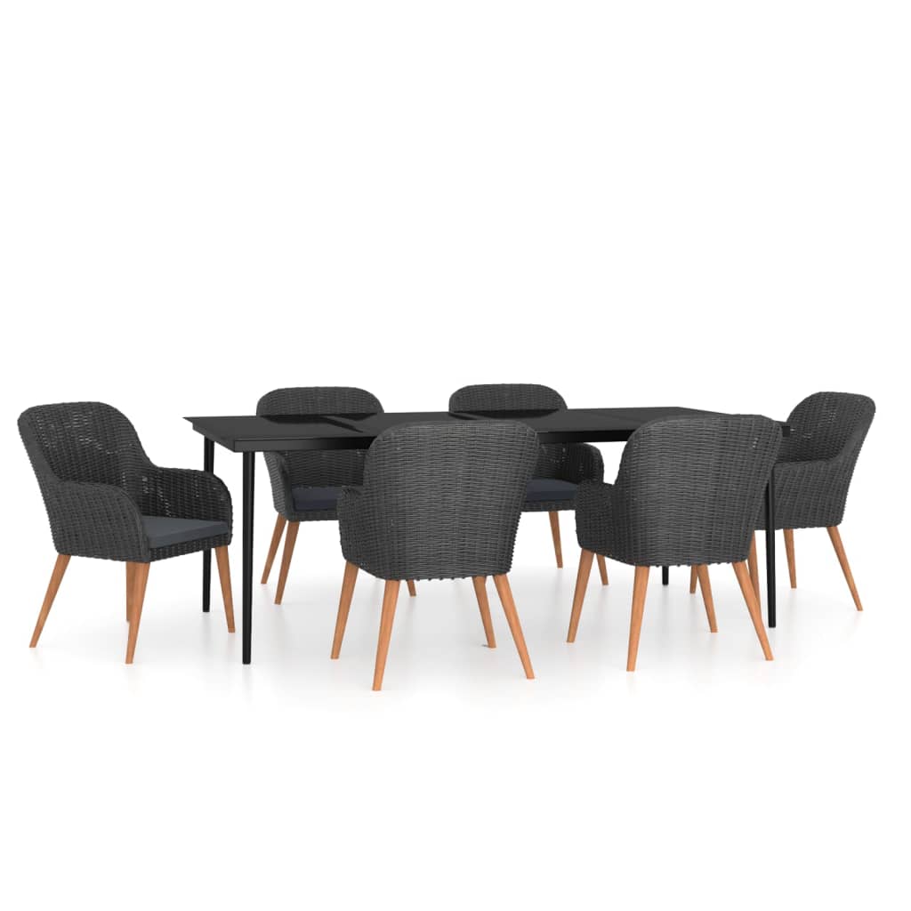 Chic Fresco Dining: 7-Piece Garden Dining Set in Sleek Black with Plush Cushions