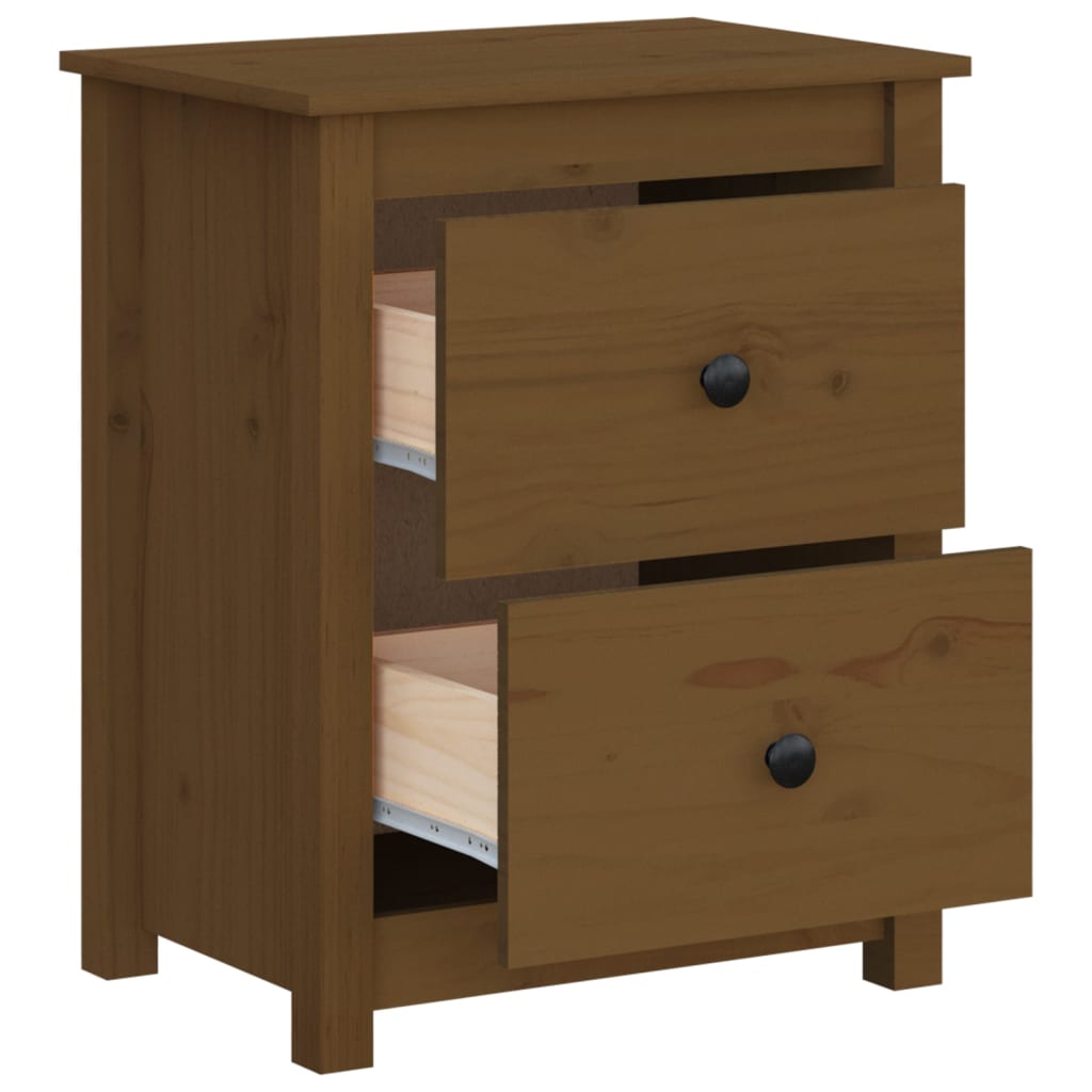 Bedside Cabinet Honey Brown - Solid Wood Pine