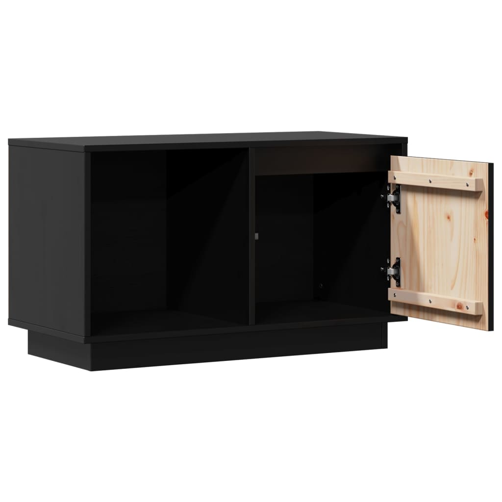 TV Cabinet Black Solid Wood Pine