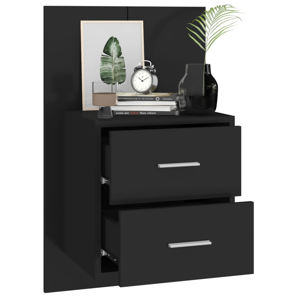 Black Engineered Wood Wall Bedside Cabinet