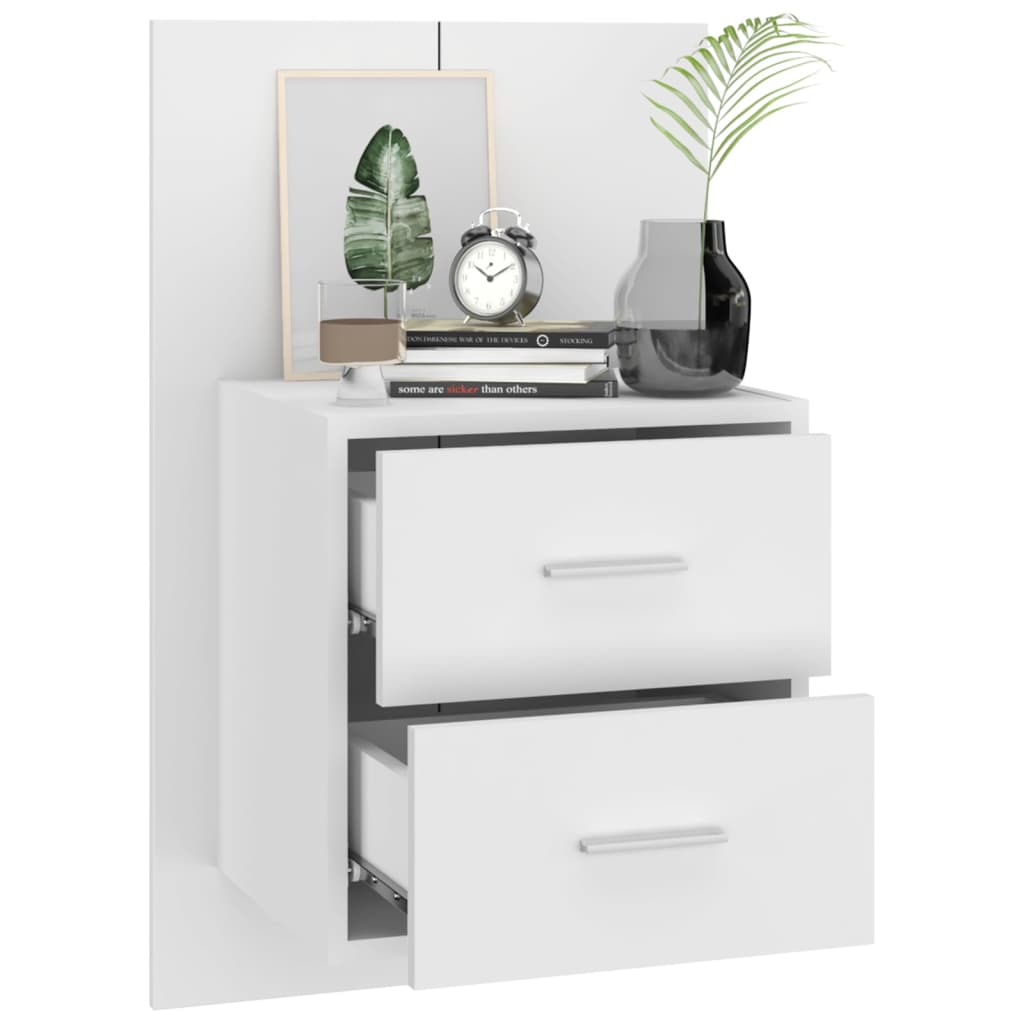 Wall Bedside Cabinet White High Gloss Engineered Wood