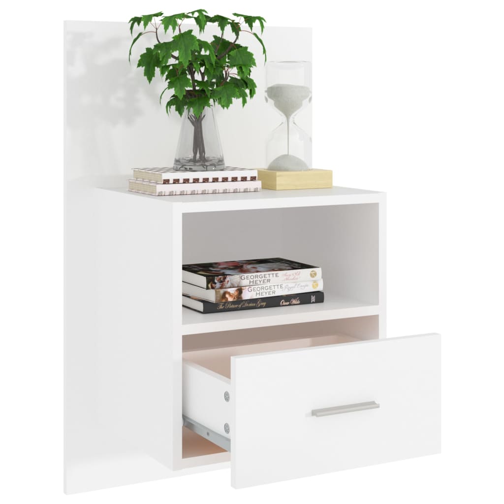 Wall Bedside Cabinet White Engineered Wood