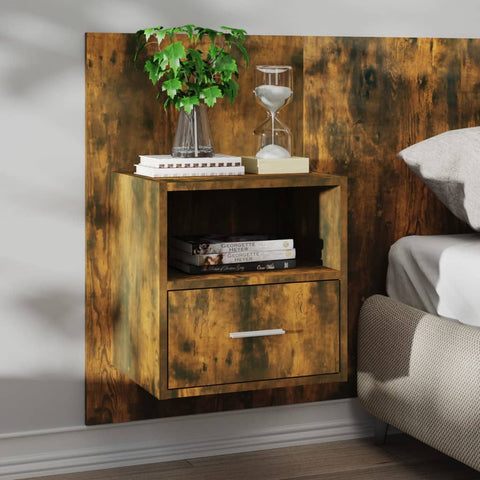 Wall Bedside Cabinet Smoked Oak Engineered Wood