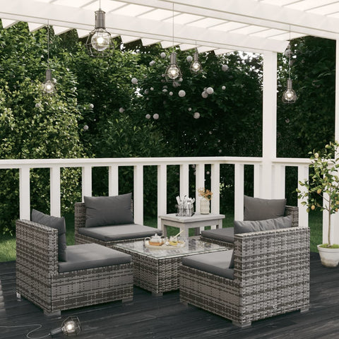 Rattan Tranquility in Grey: 5-Piece Garden Lounge Set with Plush Cushions