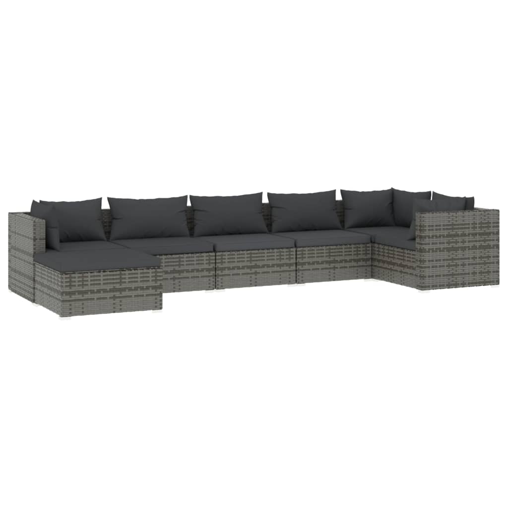 Grey Rattan : 7-Piece Garden Lounge Set with Plush Cushions