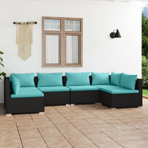 6 Piece Garden Lounge Set with Cushions Poly Rattan (Black)