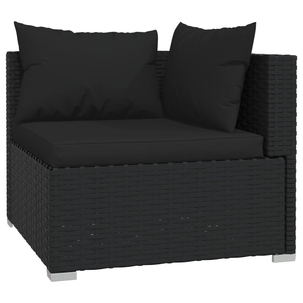 Noir Rattan Paradise: 8-Piece Black Poly Rattan Garden Lounge Set with Plush Cushions