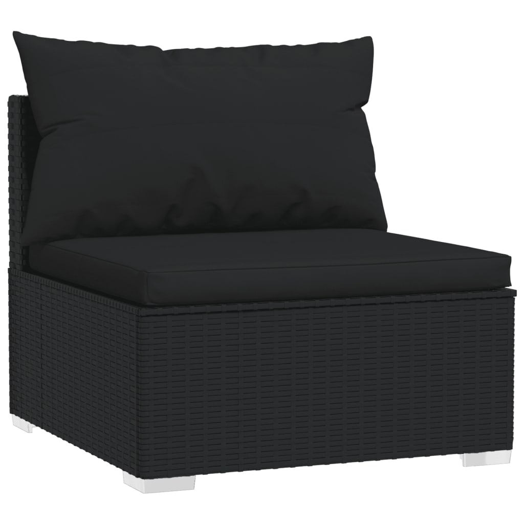 Noir Rattan Paradise: 8-Piece Black Poly Rattan Garden Lounge Set with Plush Cushions