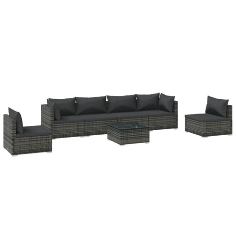 Tranquil Rattan Retreat: 7-Piece Garden Lounge Set in Elegant Grey with Plush Cushions