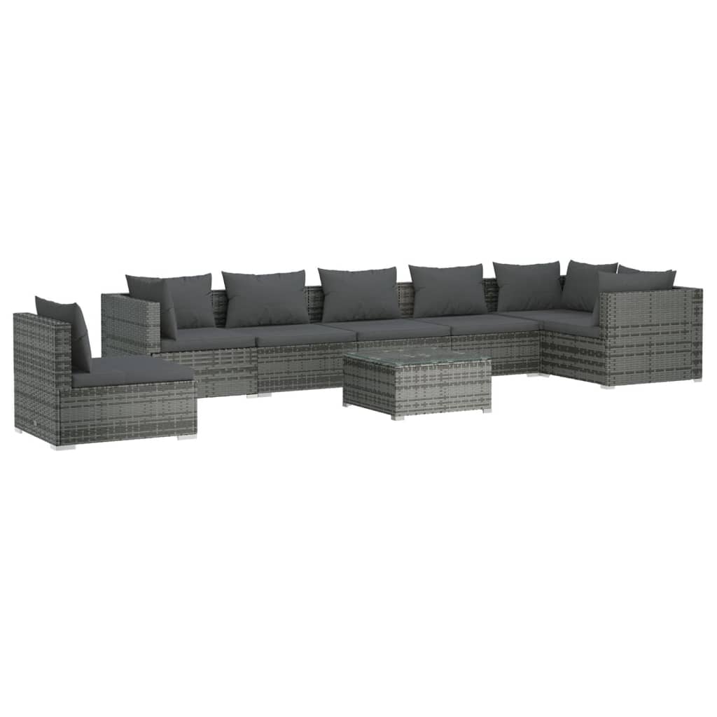 Grey Rattan Paradise: 8-Piece Garden Lounge Set with Plush Cushions