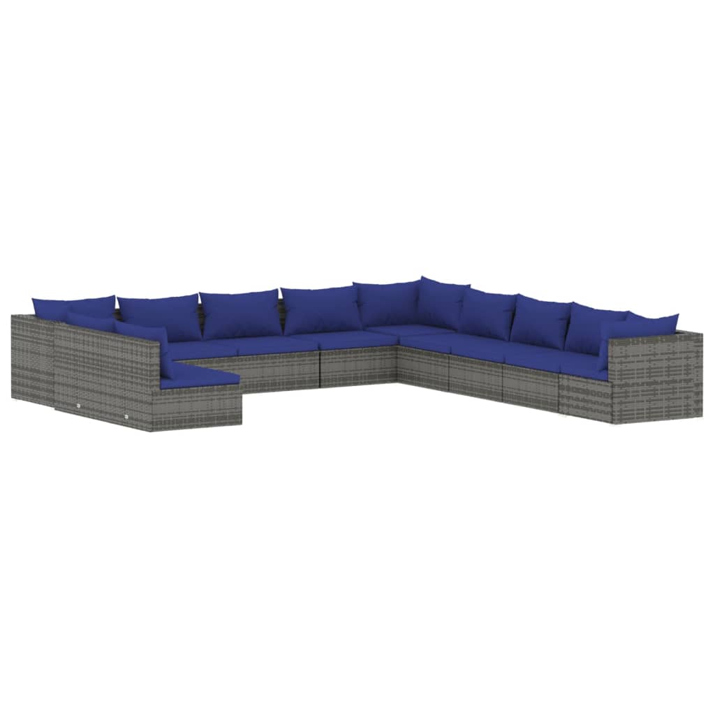 11 Piece Garden Lounge Set Grey with Cushions Poly Rattan