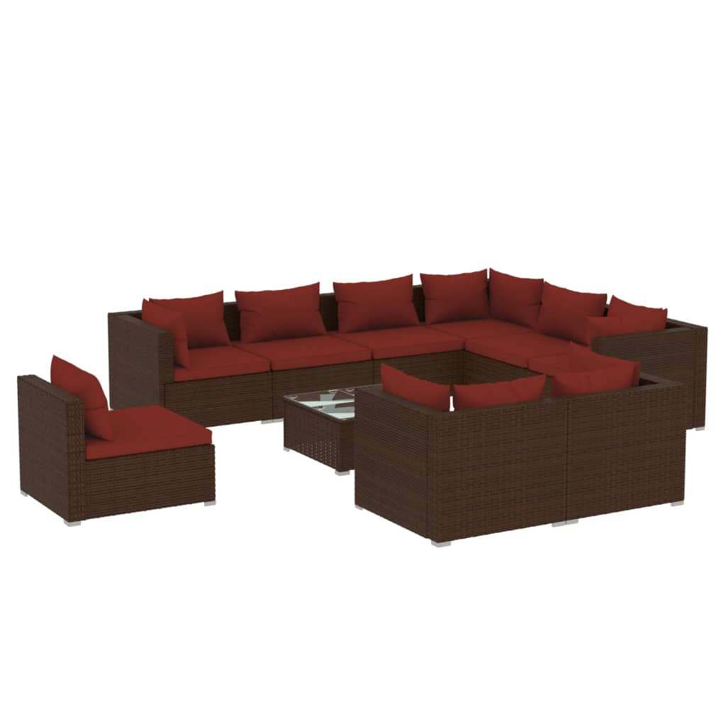 10 Piece Garden Lounge Set with Cushions Poly Rattan