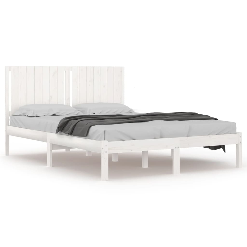 Bed Frame White Solid Wood Queen Size