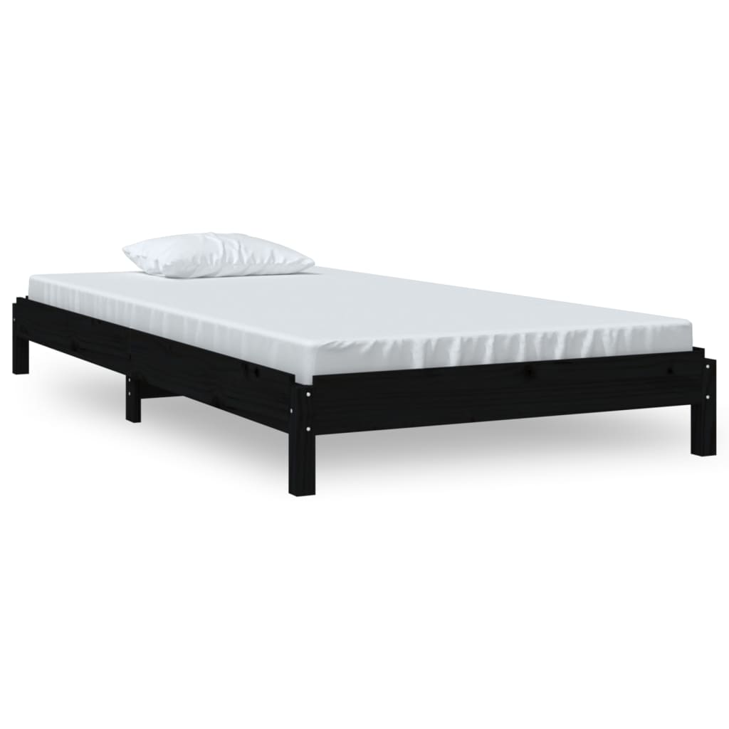 Stack Bed Black Solid Wood Pine Single Size