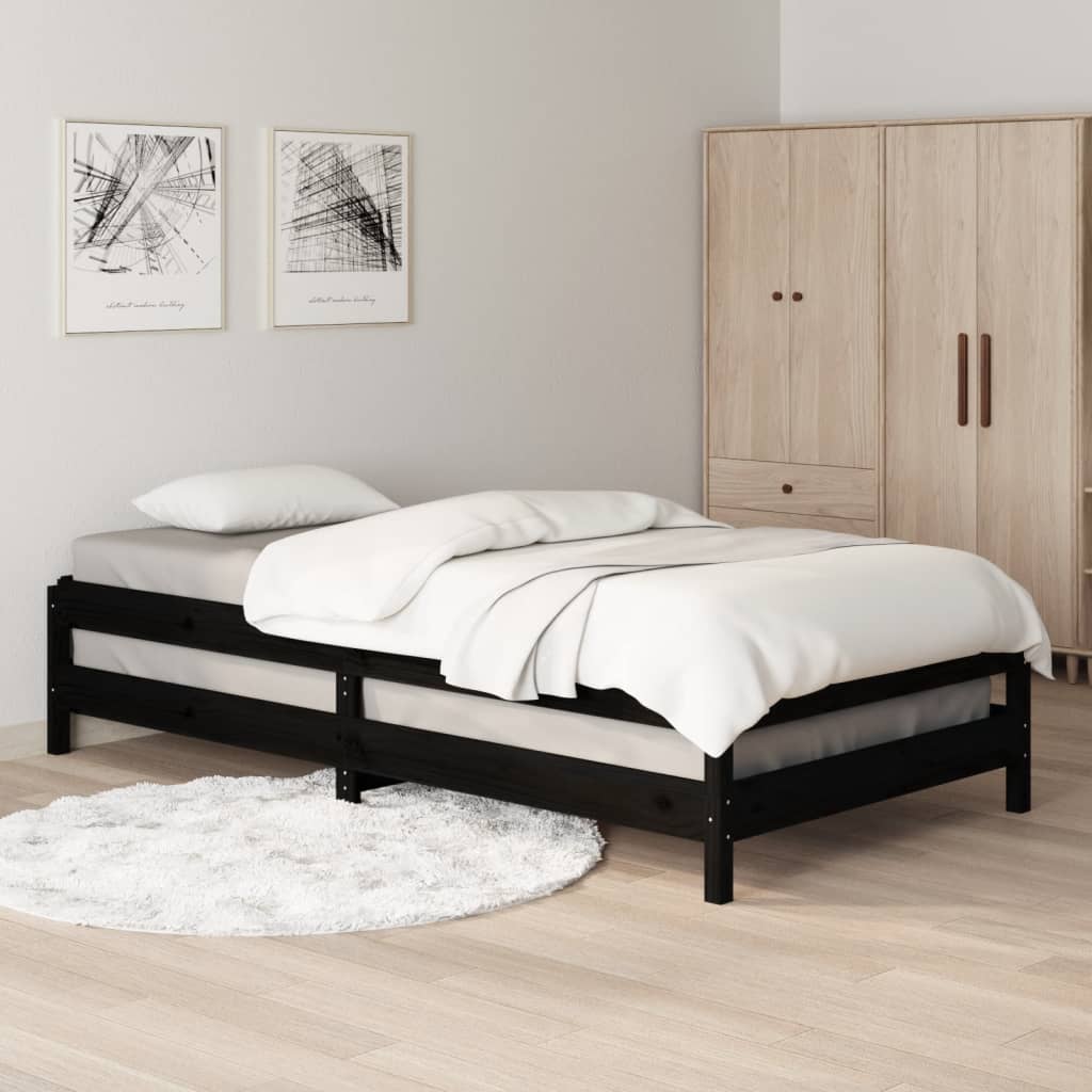 Stack Bed Black Solid Wood Pine Single Size