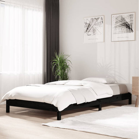 Stack Bed Black Solid Wood Pine Single Size