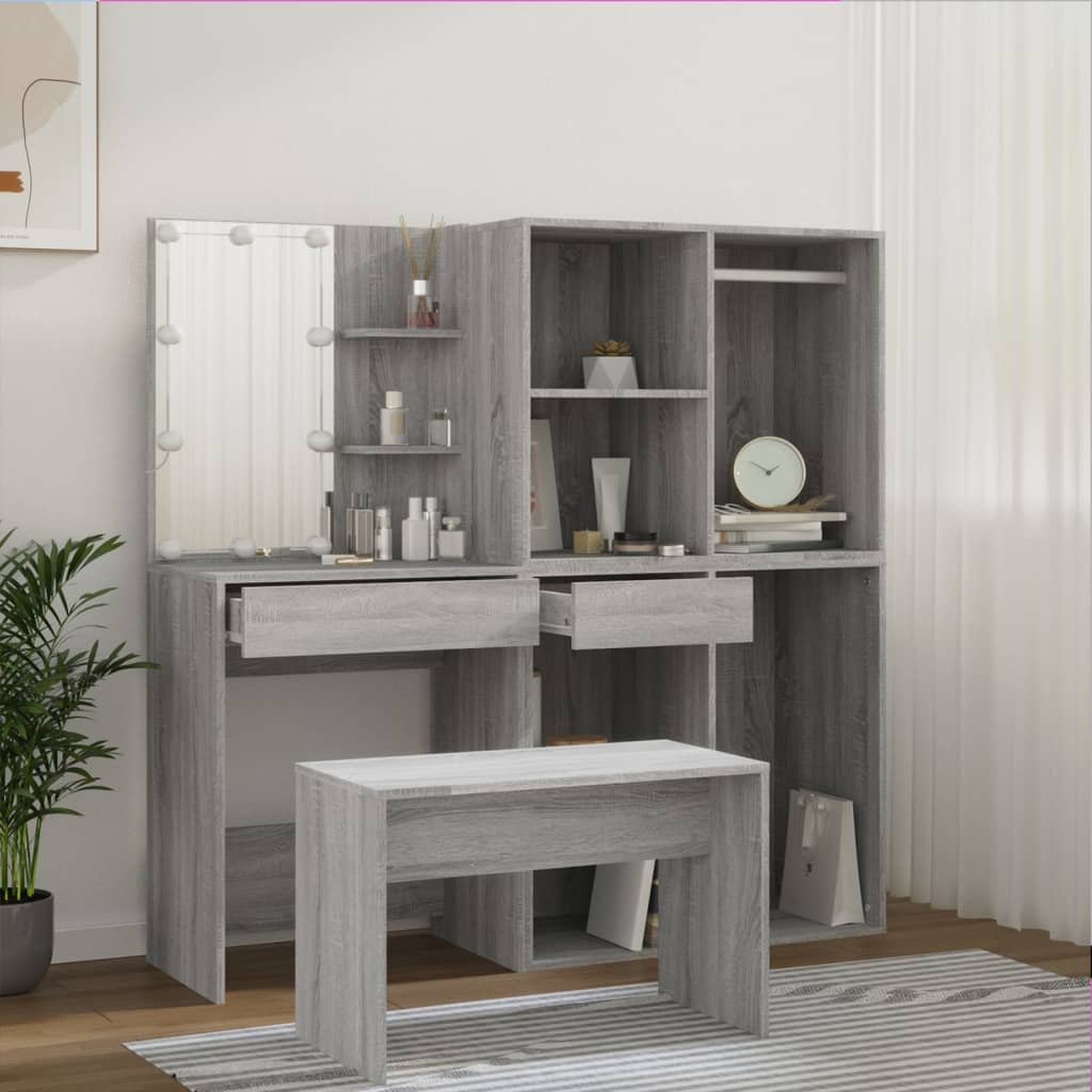 Dressing Table Set with LED Grey Sonoma Engineered Wood