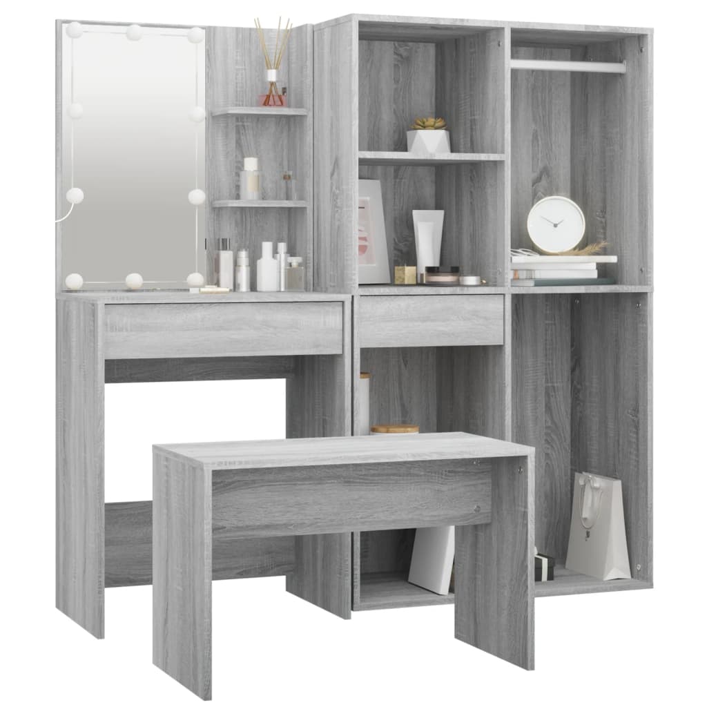 Dressing Table Set with LED Grey Sonoma Engineered Wood