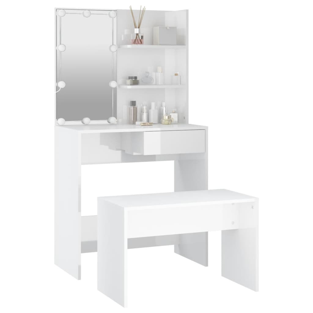 Dressing Table Set with LED High Gloss White