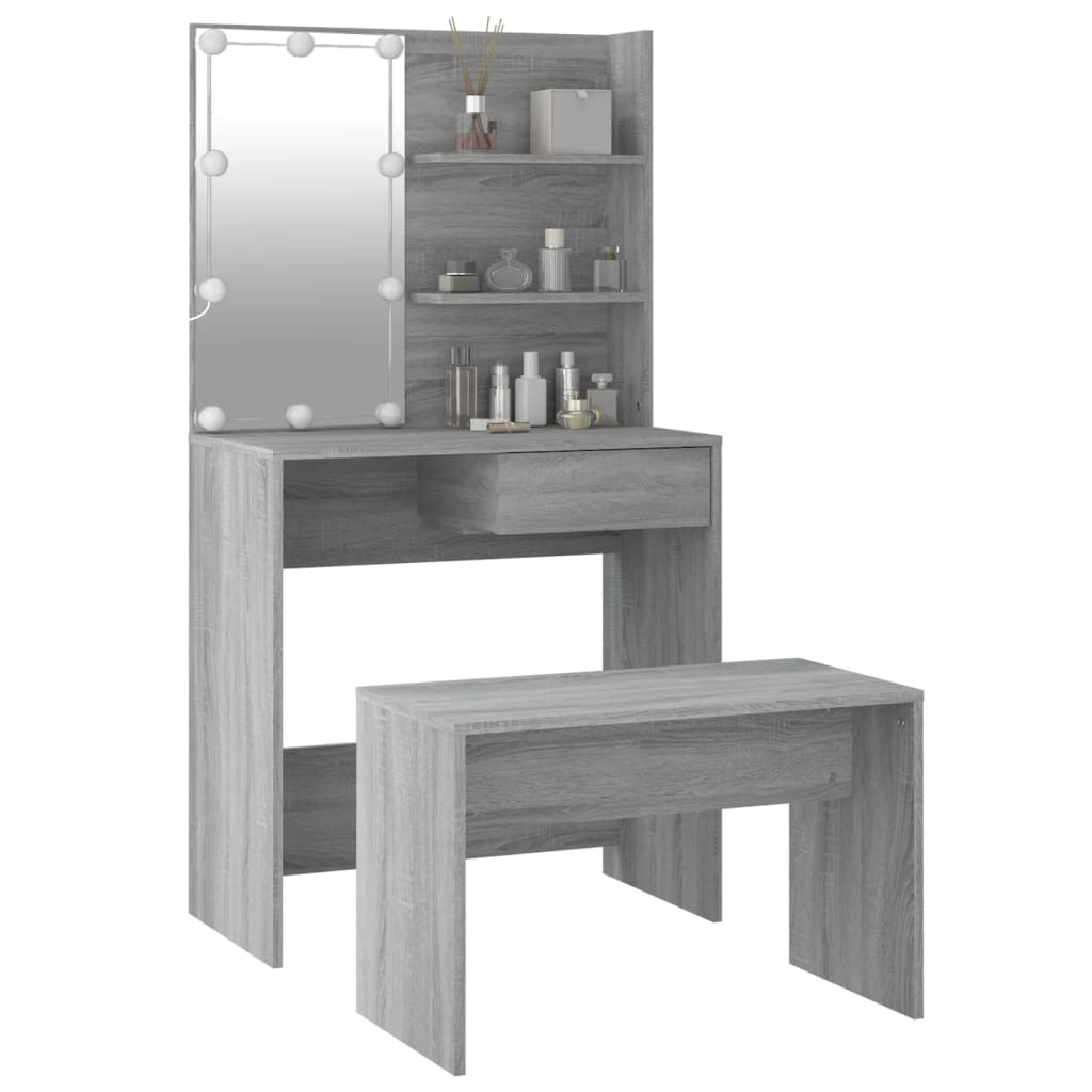 Dressing Table Set with LED Grey Wood