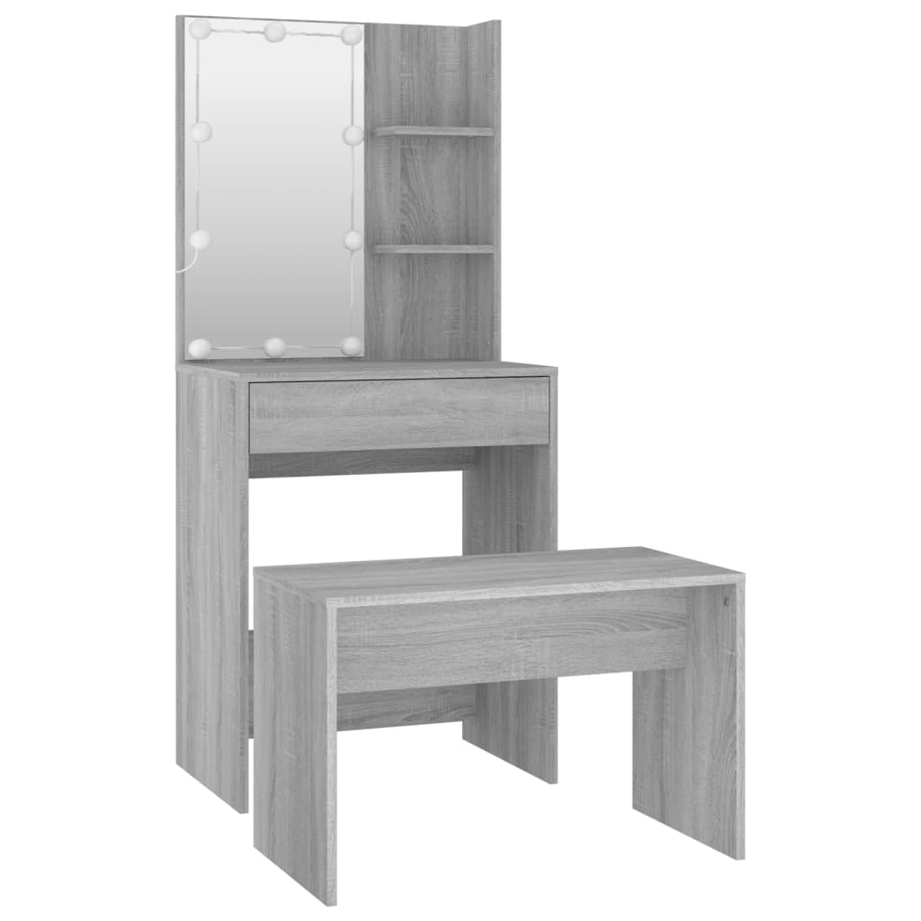 Dressing Table Set with LED Engineered Wood