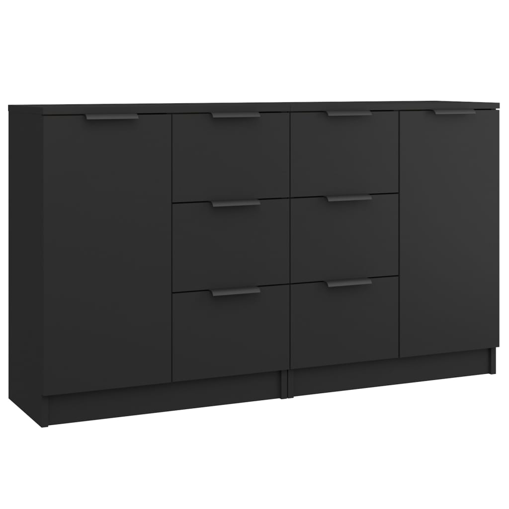 Sideboards 2 pcs Black Engineered Wood