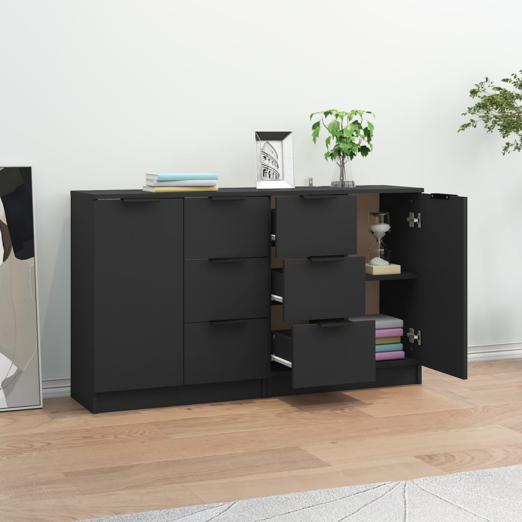 Sideboards 2 pcs Black Engineered Wood