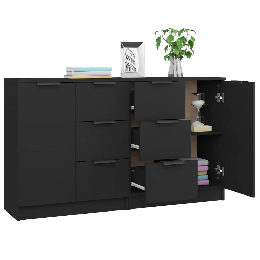 Sideboards 2 pcs Black Engineered Wood