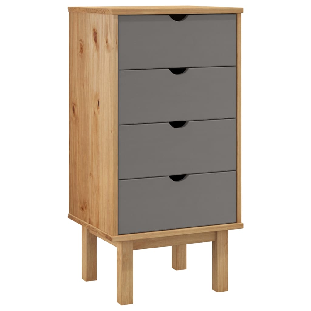 Stylish Drawer Cabinet OTTA Brown&Grey Solid Wood Pine