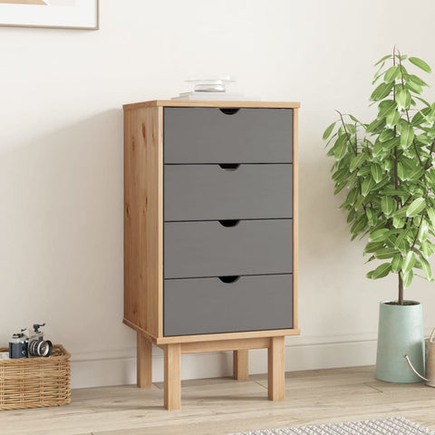 Stylish Drawer Cabinet OTTA Brown&Grey Solid Wood Pine