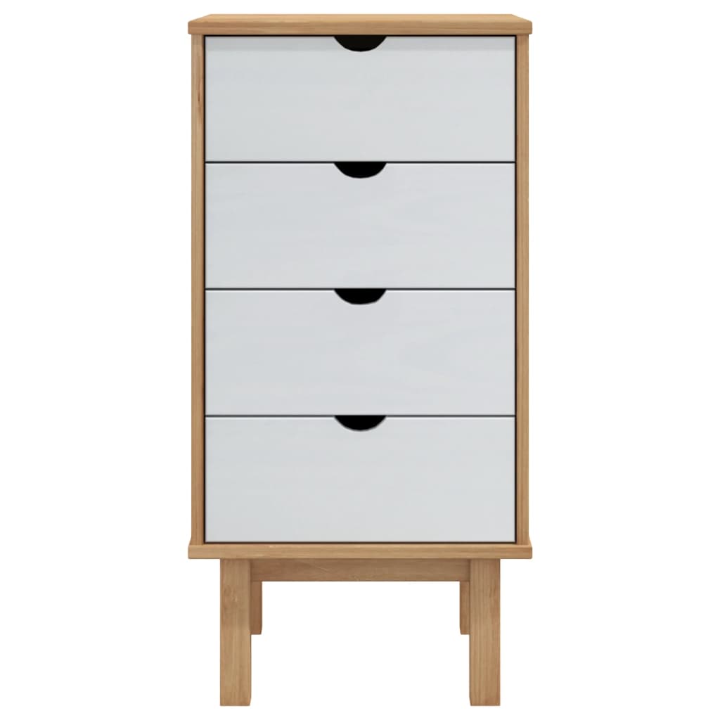 Modern Drawer Cabinet OTTA Brown&White Solid Wood Pine