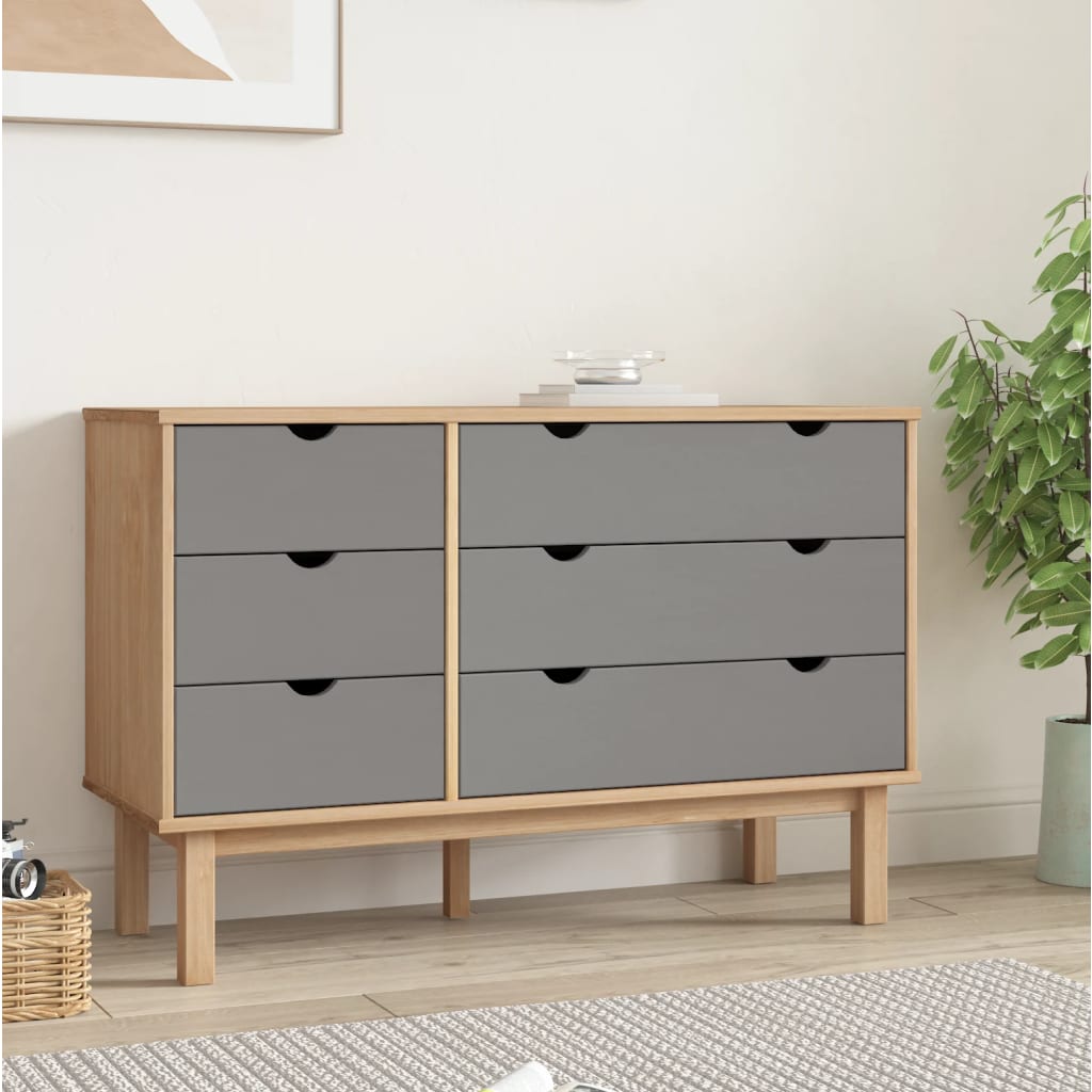 Drawer Cabinet OTTA Brown&Grey -Solid Wood Pine