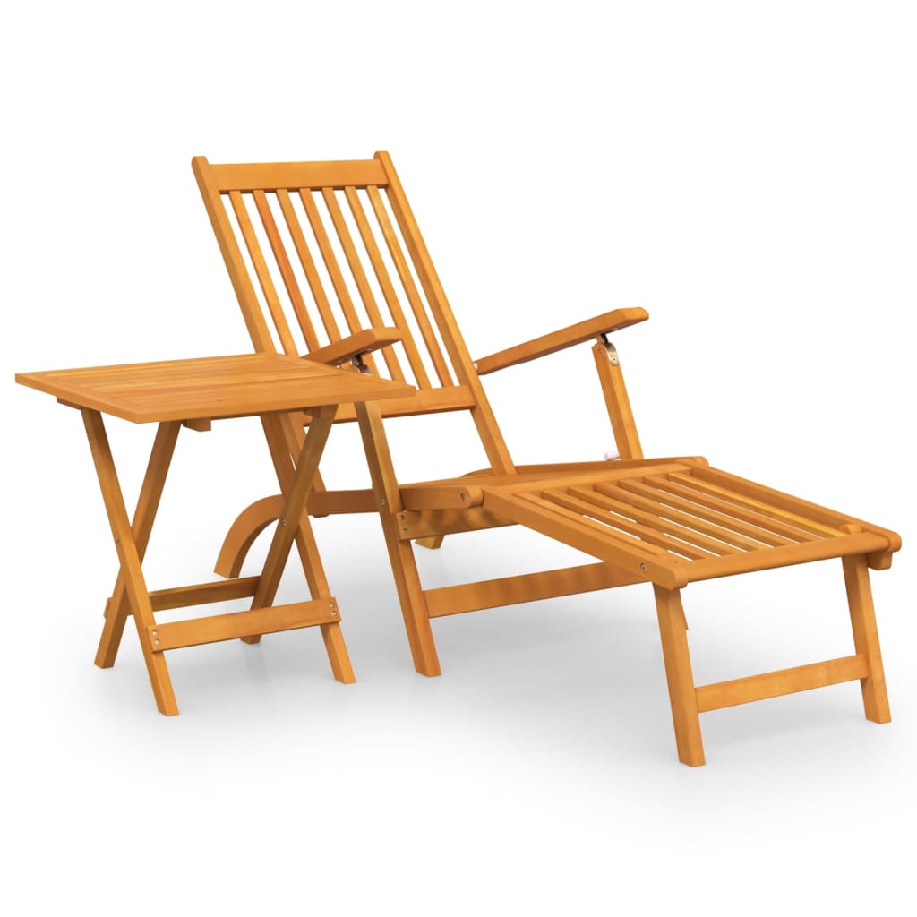 Outdoor Deck Chair with Footrest and Table Solid Wood Acacia