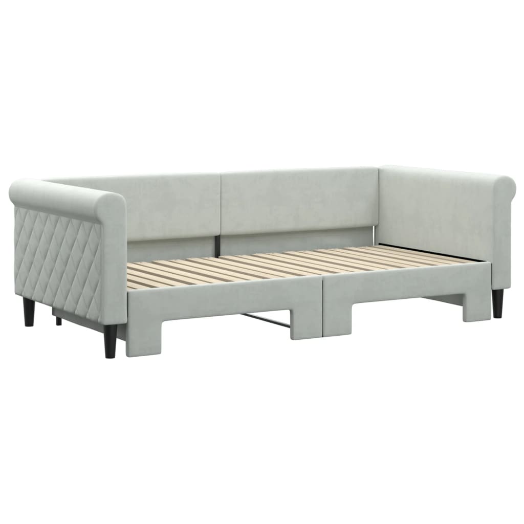 Daybed with Trundle Light Grey Velvet Single Size