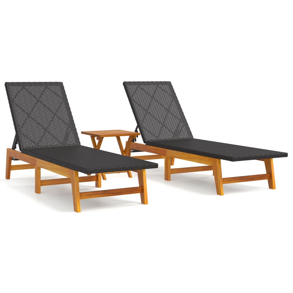 Harmony Haven: 3-Piece Poly Rattan & Acacia Wood Garden Lounge Set