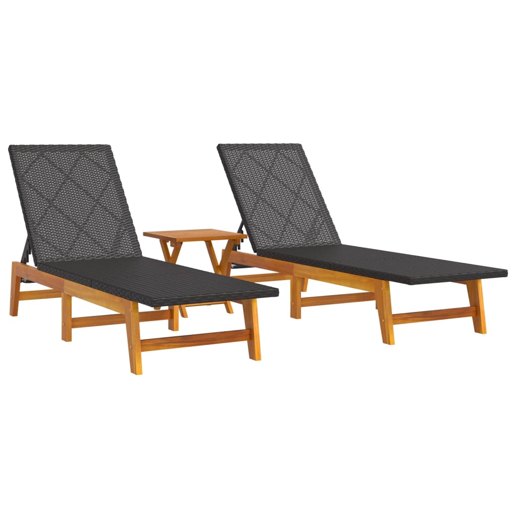 Harmony Haven: 3-Piece Poly Rattan & Acacia Wood Garden Lounge Set