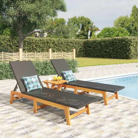 Harmony Haven: 3-Piece Poly Rattan & Acacia Wood Garden Lounge Set