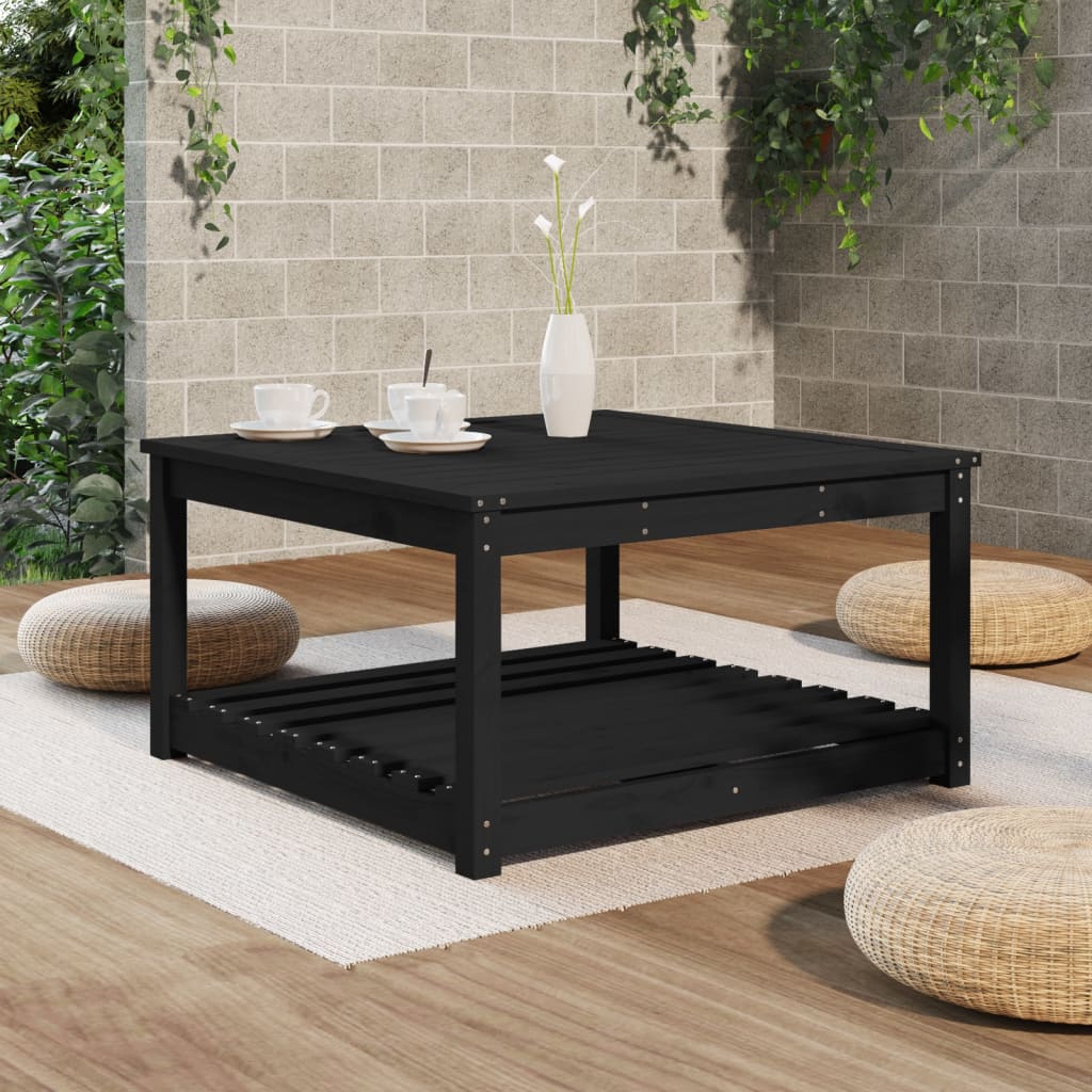 Ebonwood Elegance: Black Pine Wood Garden Table for Timeless Charm