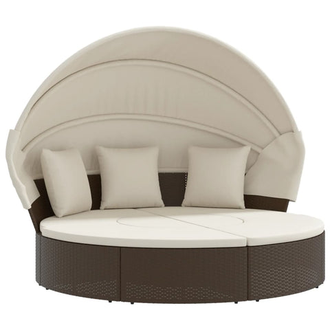 Bed with Canopy and Cushions Brown Poly Rattan