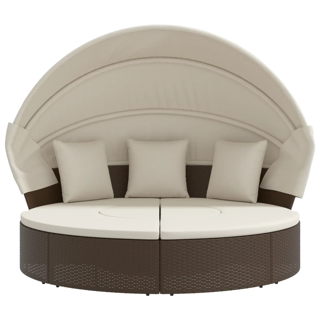 Bed with Canopy and Cushions Brown Poly Rattan