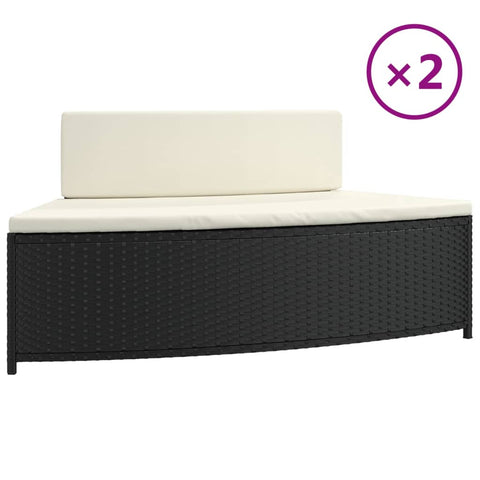 Redefine Relaxation: Set of 2 Black Poly Rattan Spa Benches with Cushions