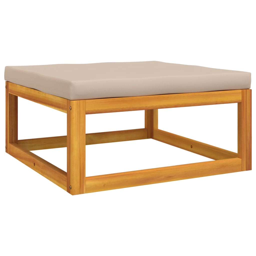 Acacia Wood Garden Footrest with Taupe Cushion