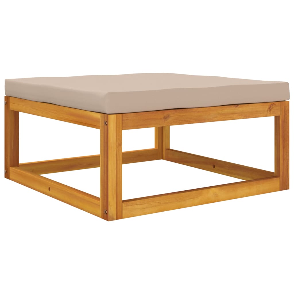 Acacia Wood Garden Footrest with Taupe Cushion