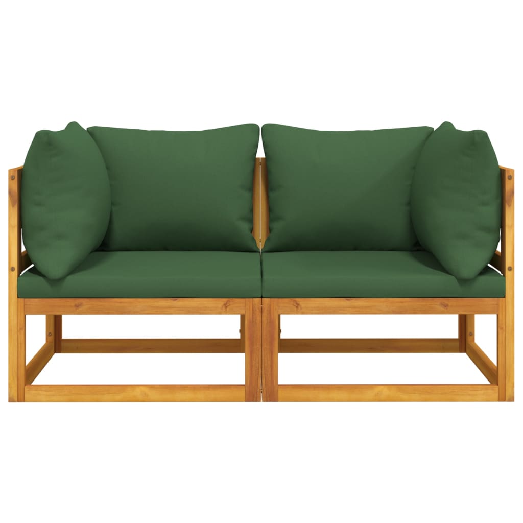 Acacia Wood Dual Sectional Corner Sofas with Green Cushions