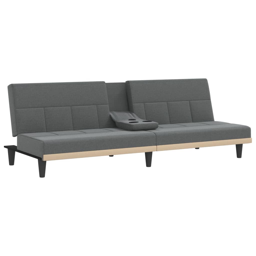 Twilight Tranquil Escape: Dark Grey Fabric Sofa Bed with Integrated Cup Holders