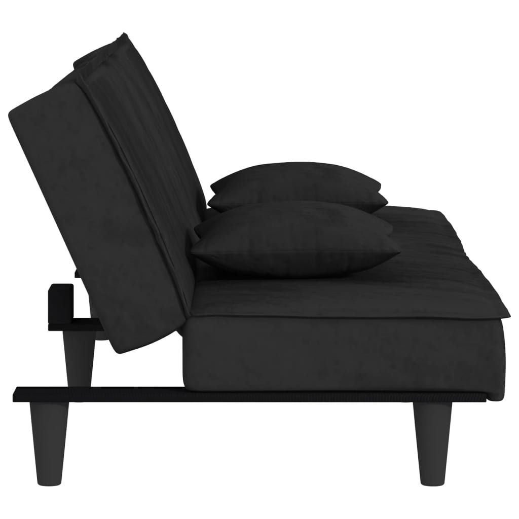 Velvet Noir Haven: Black Velvet Sofa Bed for Luxurious Comfort